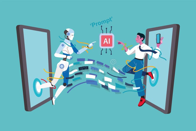 Mensch und Roboter generative künstliche Intelligenz vektor abbildung