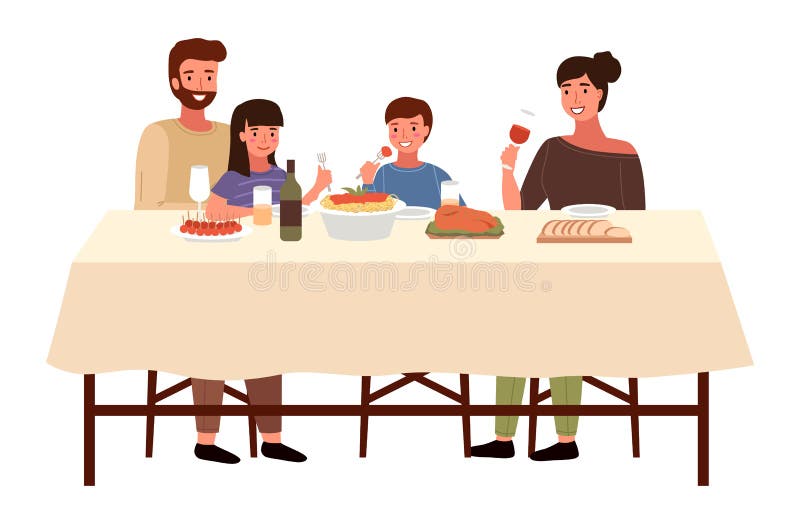 Menschen, die Italienische Nahrung essen.. Familie isst zu Hause zu Abend. Verwandte isoliert auf weißem Hintergrund
