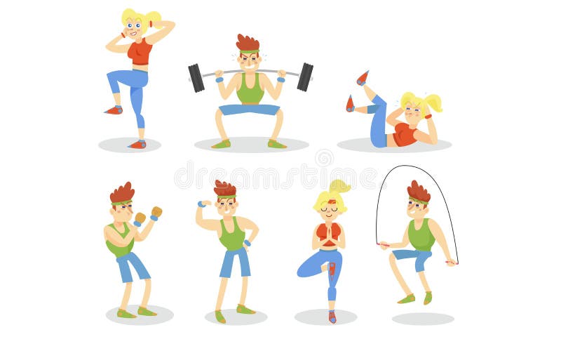 Menschen Die Sport Treiben In Gym Vector Set Vektor Abbildung Illustration Von Sport Treiben
