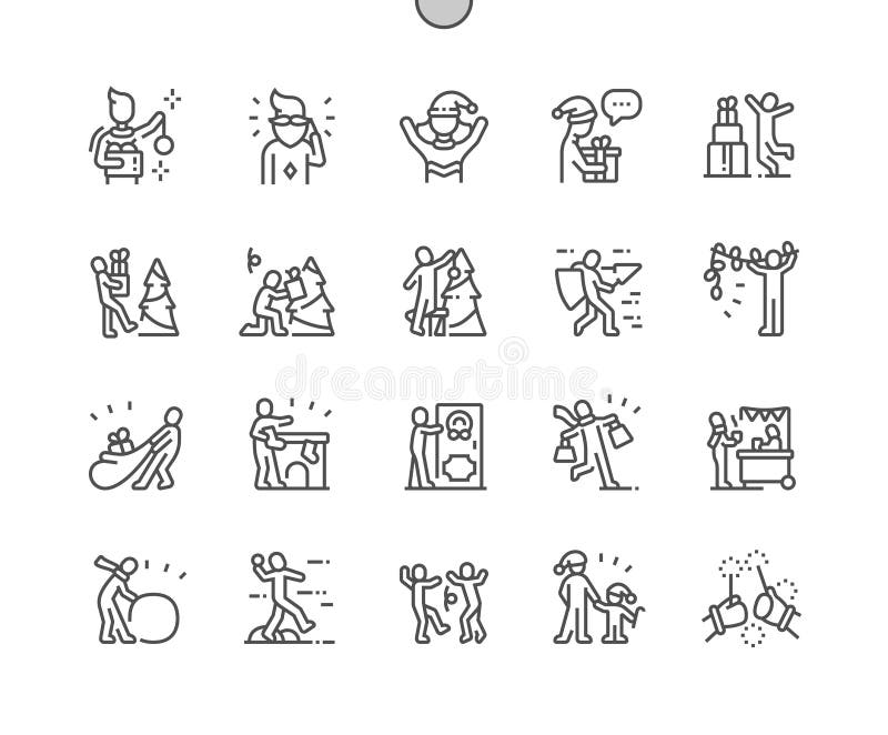 Menschen mit frohen Weihnachten gut konstruierte Pixel Perfect Vector Thin Line Icons 30 2x Grid für Web Graphics und Apps Einfaches Minimal-Piktogramm