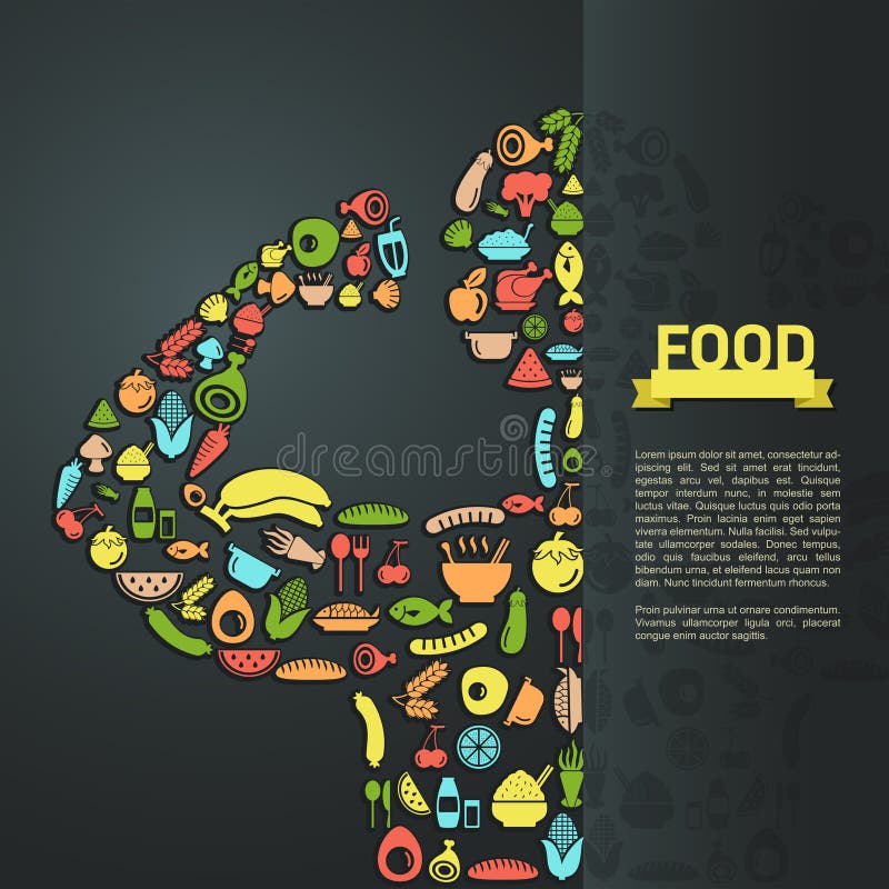 Menschliche Lebensmittelikone im infographic Hintergrundplandesign, schaffen vektor abbildung Menschliche Lebensmittelikone im infographic Hintergrundplandesign, schaffen vektor abbildung