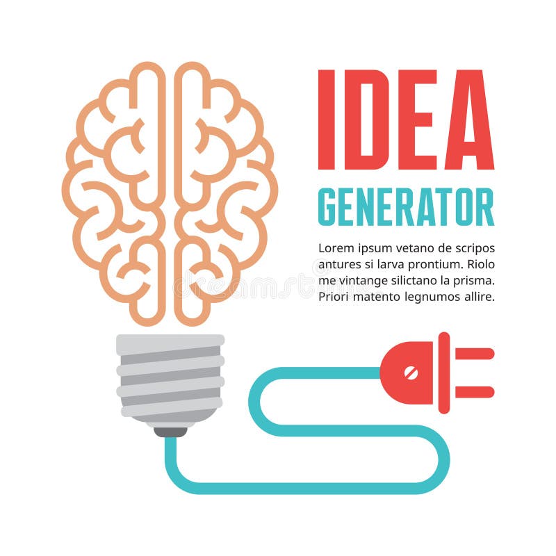 Menschliches Gehirn in der Glühlampevektorillustration Ideengenerator - kreatives infographic Konzept stock abbildung