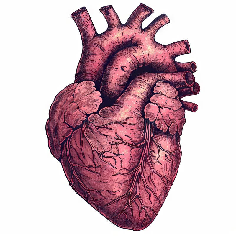 human heart isolated on white background, in the style of vintage comic style, rtx on, woodcut and linocut. Generative AI. human heart isolated on white background, in the style of vintage comic style, rtx on, woodcut and linocut. Generative AI.