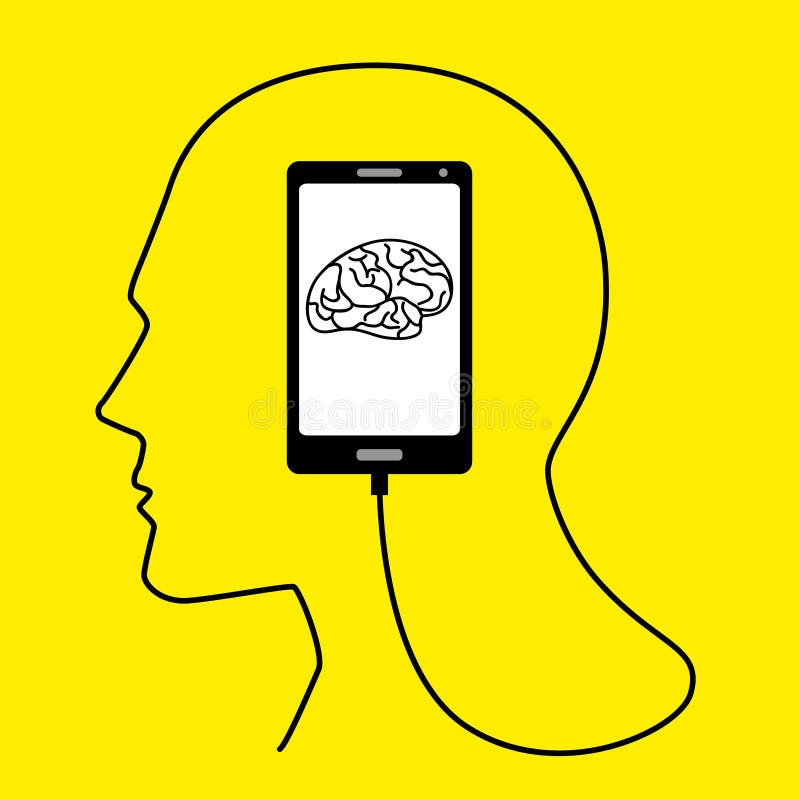 Menselijk hoofd dat van slimme telefoon` s USB kabel wordt gevormd stock illustratie Menselijk hoofd dat van slimme telefoon` s USB kabel wordt gevormd stock illustratie