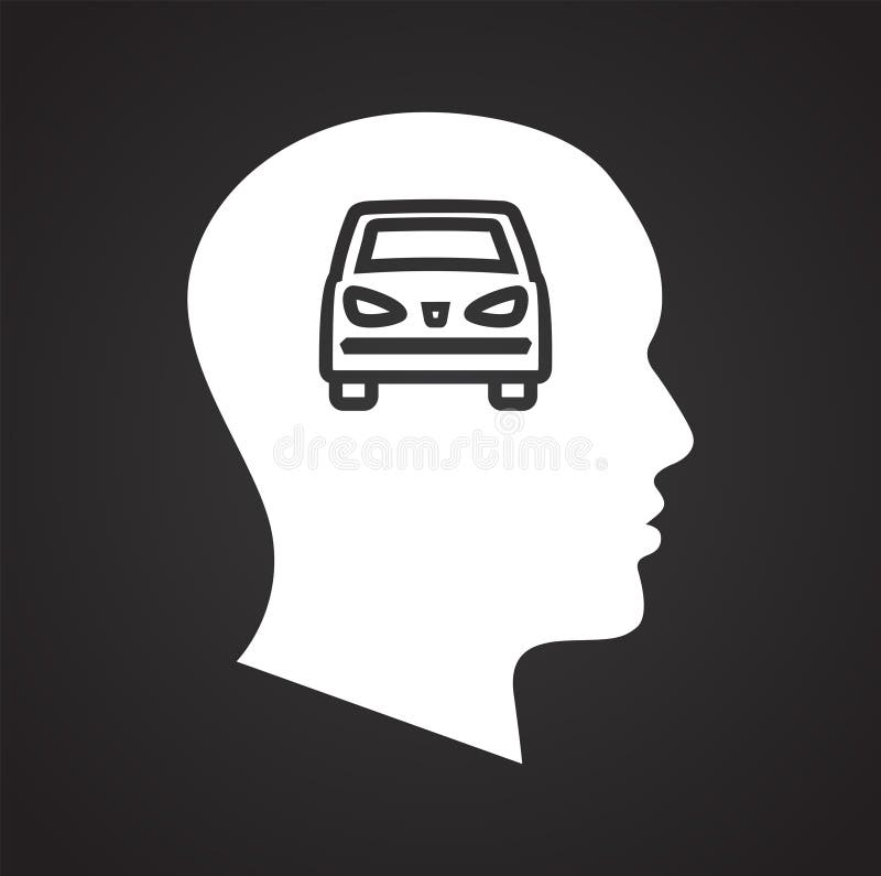Menselijk hoofd met autopictogram op zwarte achtergrond voor grafisch en Webontwerp, Modern eenvoudig vectorteken Het concept van royalty-vrije illustratie Menselijk hoofd met autopictogram op zwarte achtergrond voor grafisch en Webontwerp, Modern eenvoudig vectorteken Het concept van royalty-vrije illustratie