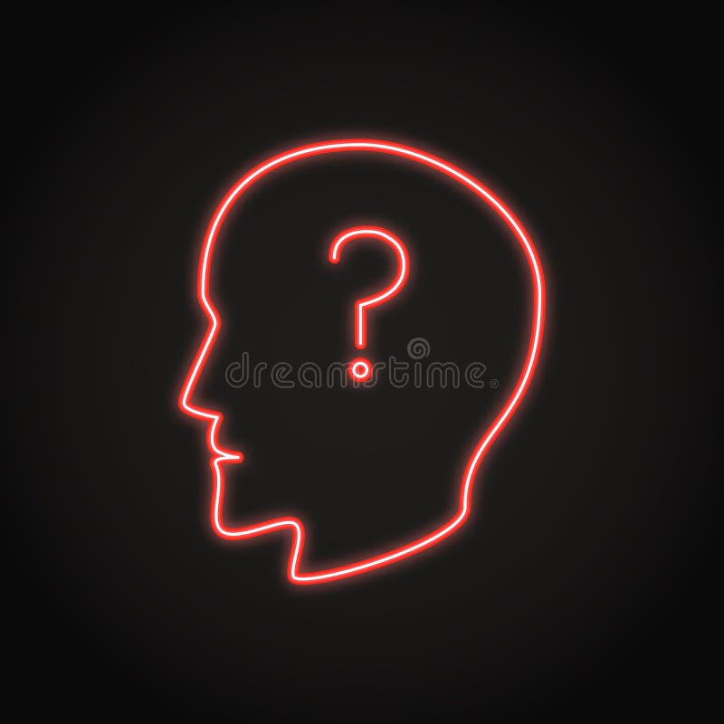 Menselijk hoofd met het pictogram van het vraagtekenneon royalty-vrije illustratie Menselijk hoofd met het pictogram van het vraagtekenneon royalty-vrije illustratie