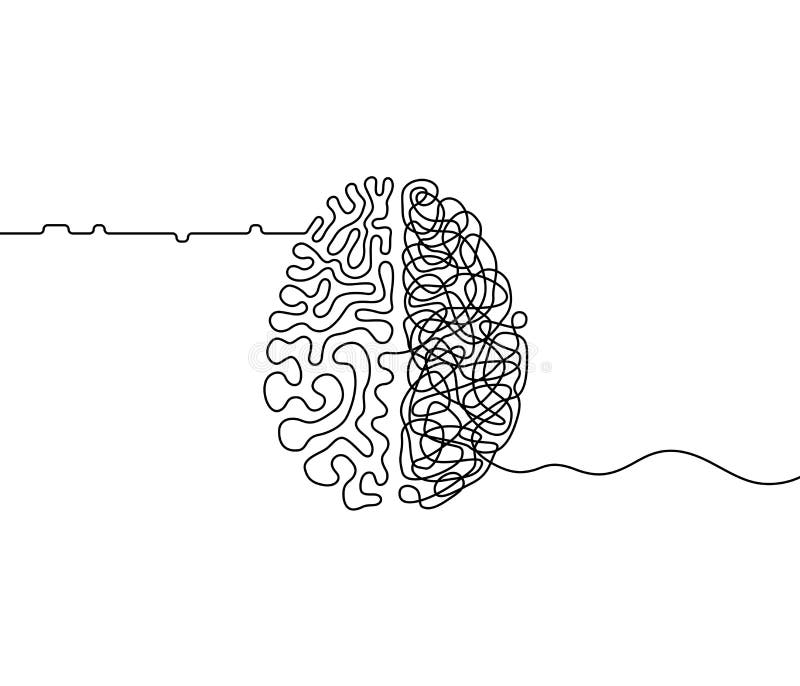 Menselijke hersencreativiteit versus logische chaos en bestellen van een concept van continue lijntekening, georganiseerd versus