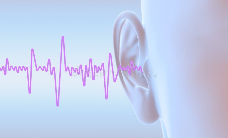 Menselijke ooranatomie met soundwave, medisch 3D illustratie