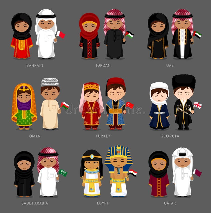 Mensen de West- van Azië en van het Midden-Oosten in nationale kleding royalty-vrije illustratie Mensen de West- van Azië en van het Midden-Oosten in nationale kleding royalty-vrije illustratie