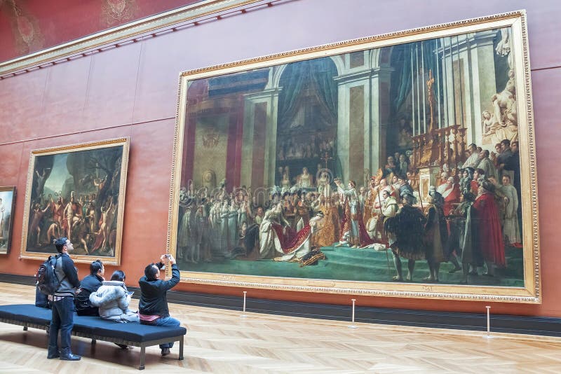 Mensen die foto van de Kroning van Napoleon nemen (Louvremuseum) stock afbeelding Mensen die foto van de Kroning van Napoleon nemen (Louvremuseum) stock afbeelding