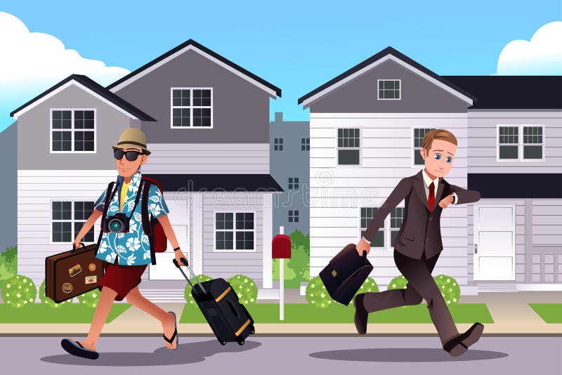Mensen gaan werken en vakantieconcept die royalty-vrije illustratie Mensen gaan werken en vakantieconcept die royalty-vrije illustratie
