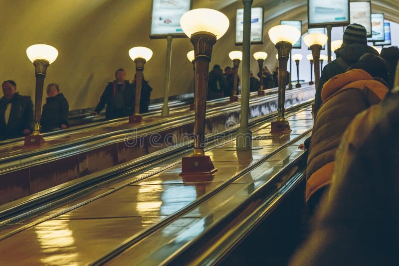 People in subway in St. Petersburg in Russia. People in subway in St. Petersburg in Russia