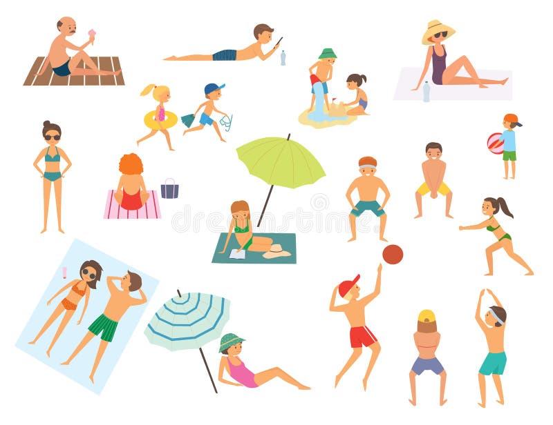 People relaxing on the beach. Cartoon vector illustration on a white background. People relaxing on the beach. Cartoon vector illustration on a white background
