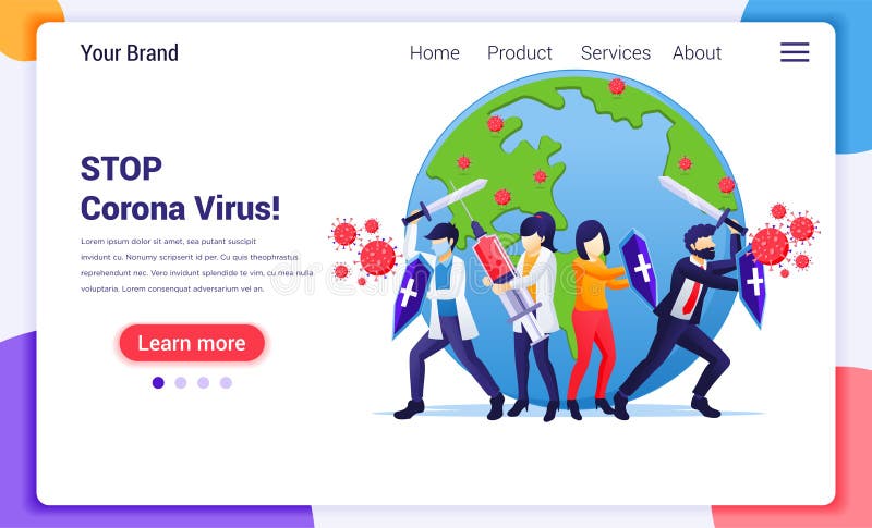 Mensen vechten met virus vecht covid19 vaccin genezing corona virus concept. modern vlak webpaginaontwerp voor websites en mobiele