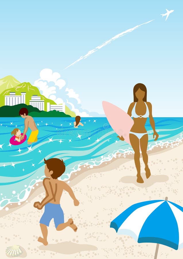 Vector illustration of People in Summer beach,Vertical. Vector illustration of People in Summer beach,Vertical.