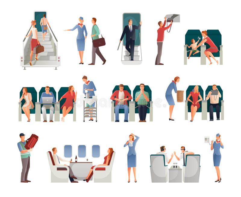 Mensen in Vliegtuigreeks vector illustratie Mensen in Vliegtuigreeks vector illustratie