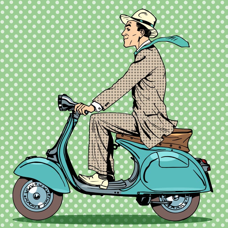 Mensenritten op een uitstekende autoped vector illustratie Mensenritten op een uitstekende autoped vector illustratie
