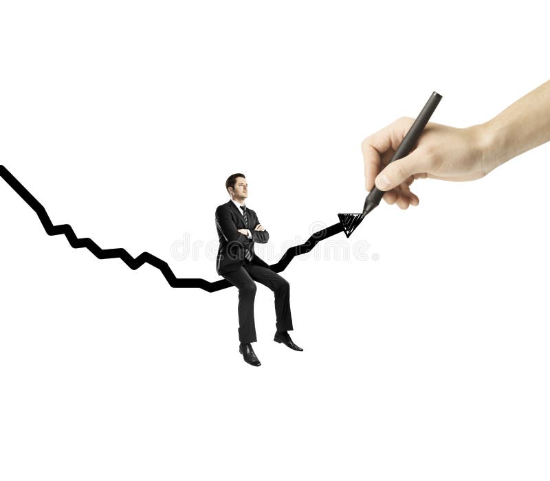 Man zit op een pijl stock afbeeldingen