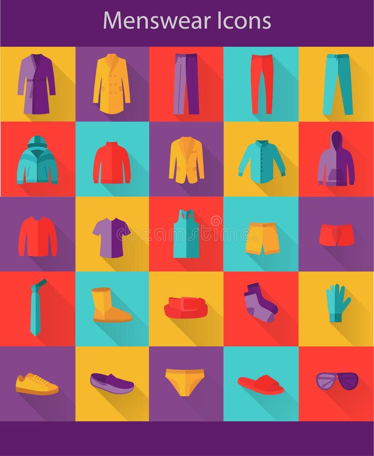 Menswear mieszkania ikony ilustracja wektor Menswear mieszkania ikony ilustracja wektor
