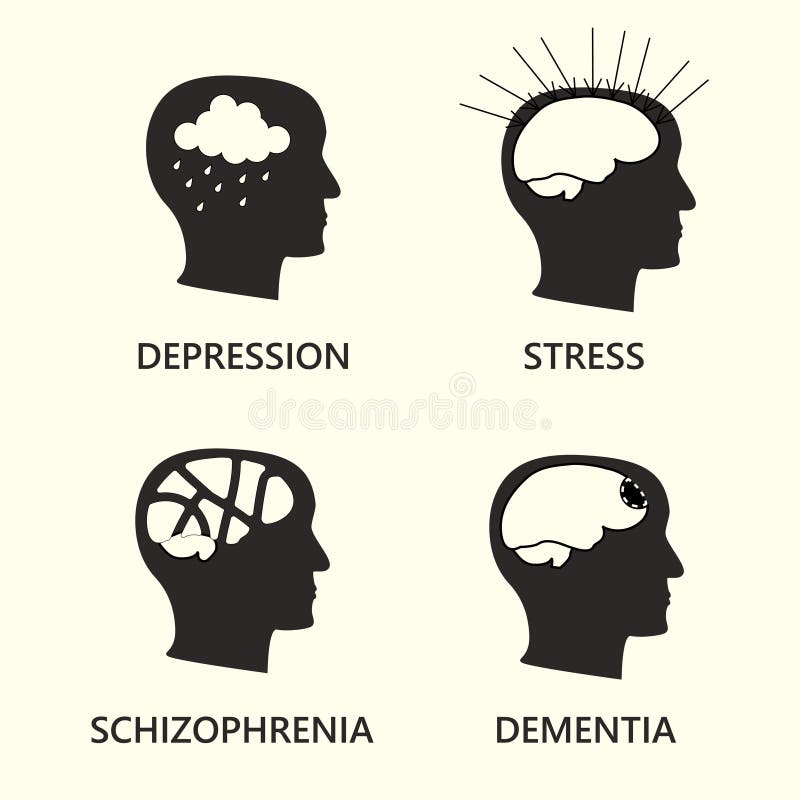 Mental disease icon set stock illustration