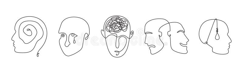 Continuous line drawing mental disorder vector icons vector illustration