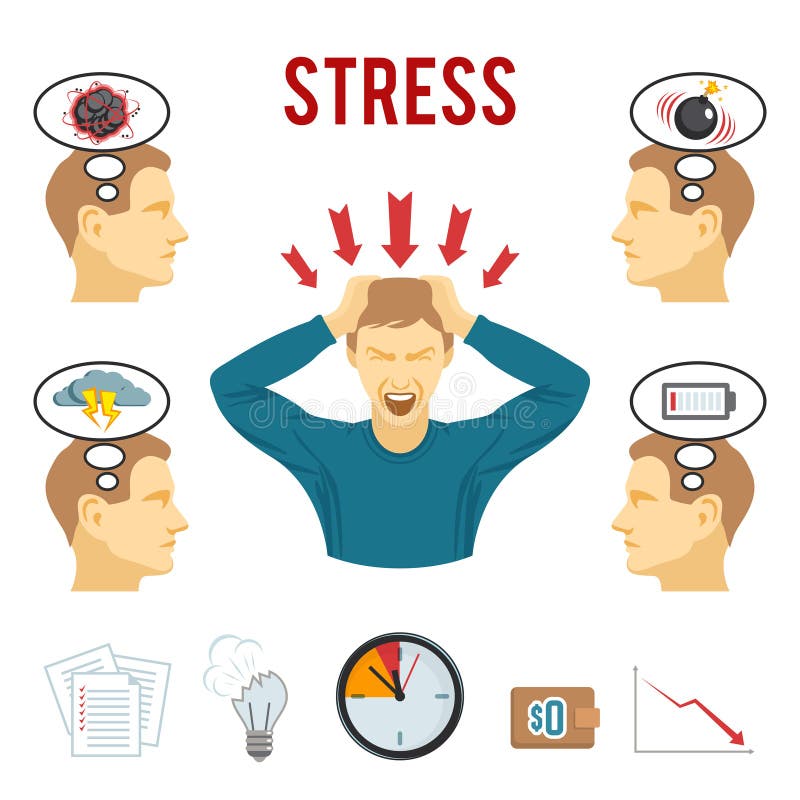 Mental disorder and stress icons set stock illustration