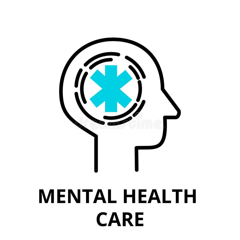 Mental Health Care Icon, Flat Thin Line Vector Illustration Stock ...