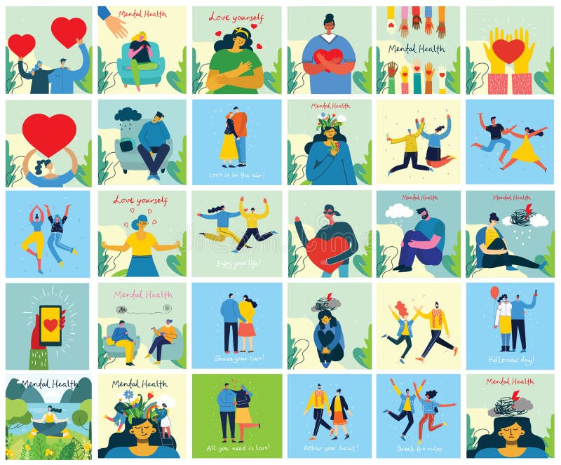 Mentalhälsoillustration. psykologisk visuell tolkning av psykisk hälsa royaltyfri illustrationer