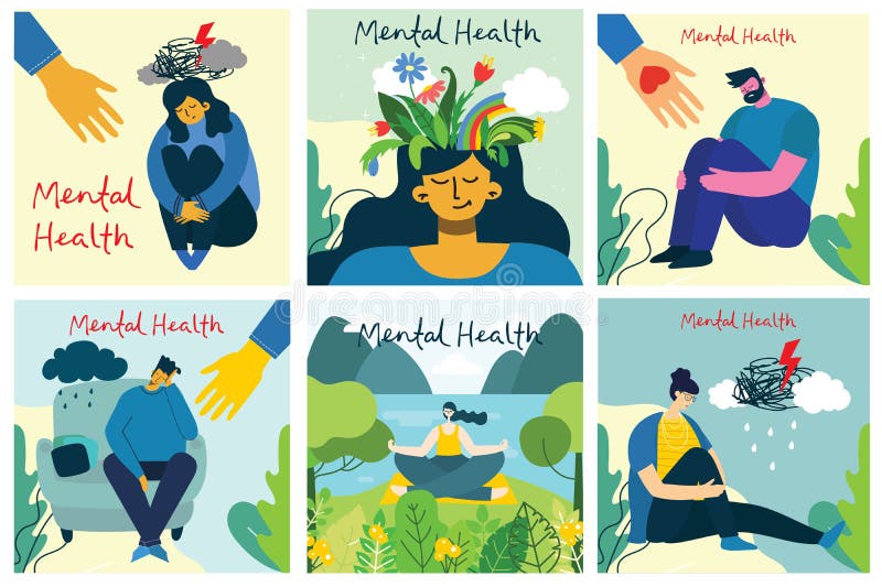 Mentalhälsoillustration. psykologisk visuell tolkning av psykisk hälsa. vektor illustrationer