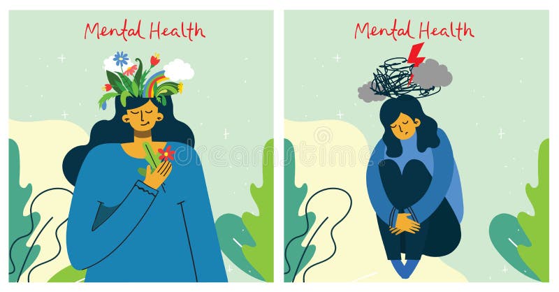 Mentalhälsoillustration. psykologisk visuell tolkning av psykisk hälsa royaltyfri illustrationer