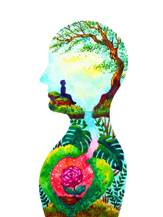 Mente testata spirituale mente umana salute mentale acquerello colorazione pittura illustrazione disegno a mano