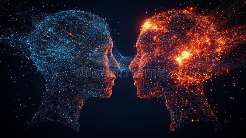 Mentes conectadas: un retrato digital de la conciencia entrelazada stock de ilustración