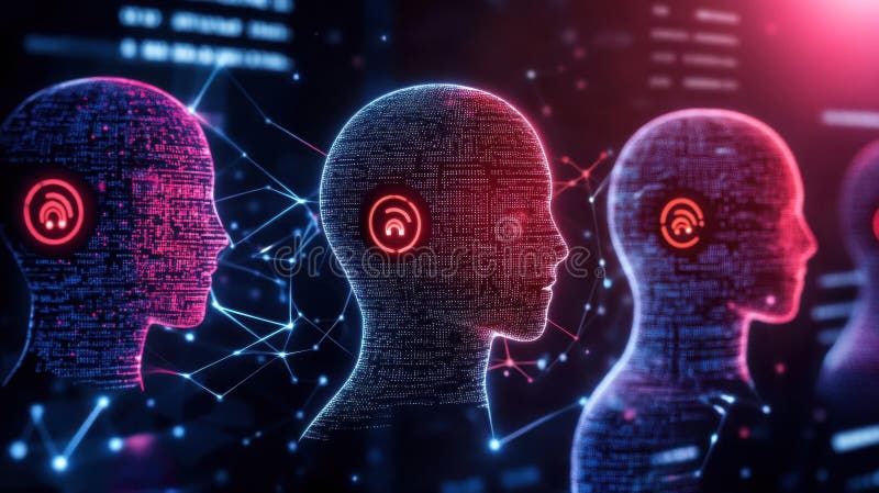 Mentes digitales de red de IA conectadas ilustración del vector