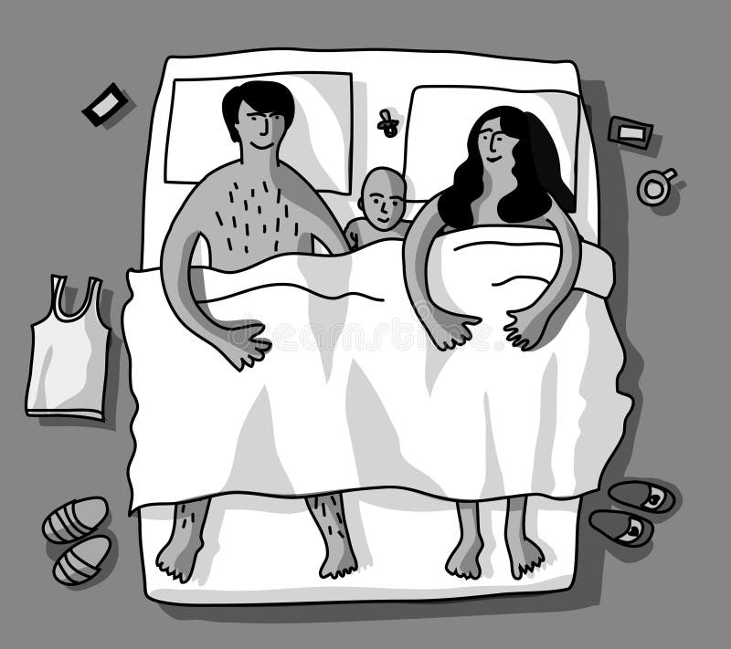 Mentira feliz del bebé de la familia en mún blanco y negro ilustración del vector Mentira feliz del bebé de la familia en mún blanco y negro ilustración del vector