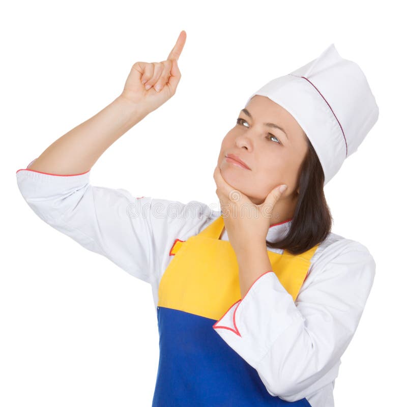 Menu bonito de Thinking About Today do cozinheiro chefe da jovem mulher imagem de stock royalty free Menu bonito de Thinking About Today do cozinheiro chefe da jovem mulher imagem de stock royalty free