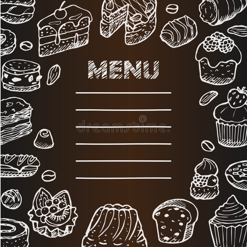 Menu with Cafe Hand Drawn Doodle Elements Stock Vector - Illustration