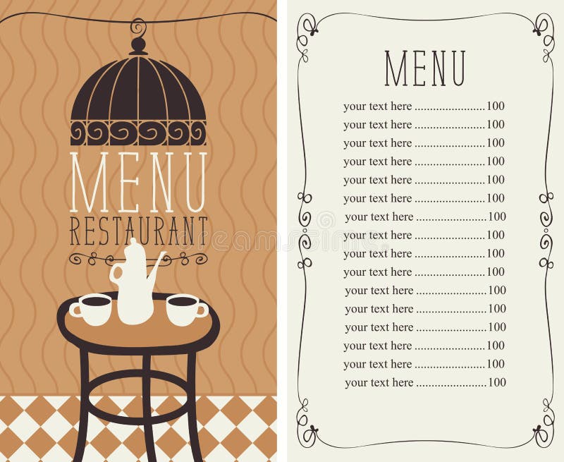 Menu for the Cafe with Price List and Served Table Stock Vector -  Illustration of beverage, cover: 107073630