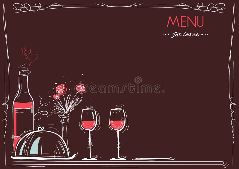 Menu card for lovers. Love card romantic dinner. royalty free illustration
