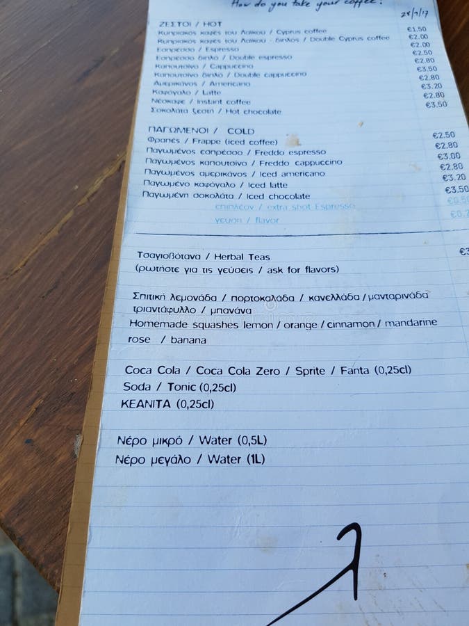 Menu in a Coffee Shop in Larnaca Editorial Stock Image Image of shop