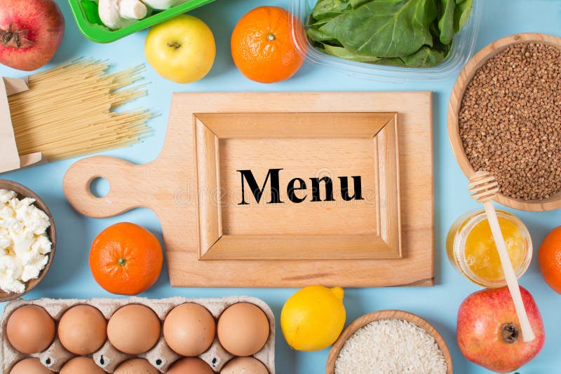 Menu of Day. Plates with Food on Table Stock Photo Image of diet