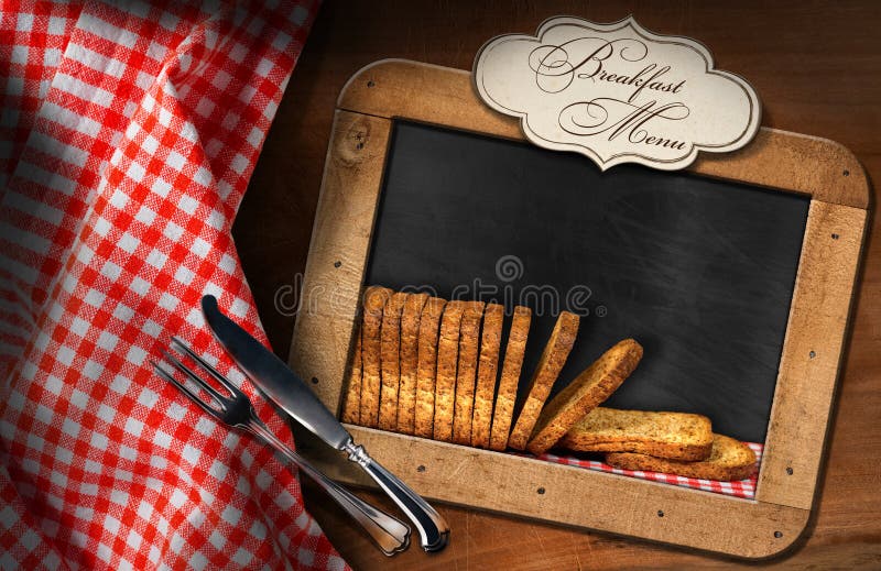 Menu De Petit Déjeuner - Tableau Noir Avec Des Biscottes Image stock - Image du sain ...