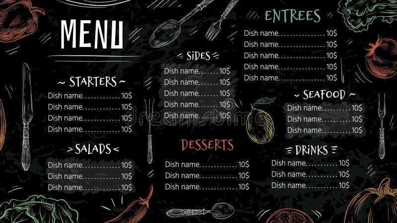 Menu de restaurant de vintage Nourriture, menus de café et illustration tirés par la main de calibre de vecteur d'affiche de cuis illustration libre de droits Menu de restaurant de vintage Nourriture, menus de café et illustration tirés par la main de calibre de vecteur d'affiche de cuis illustration libre de droits