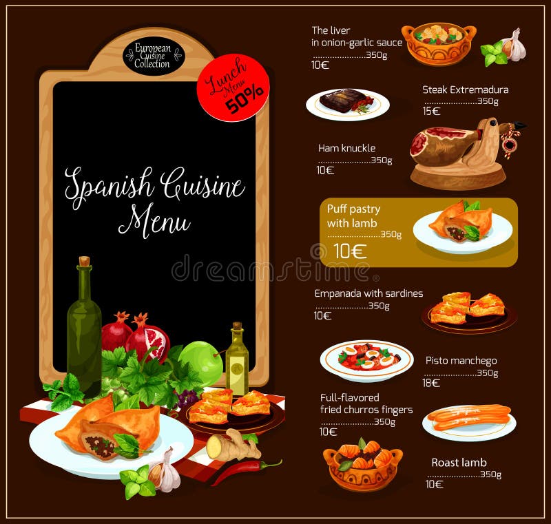 Menu de vecteur de restaurant espagnol de cuisine illustration de vecteur Menu de vecteur de restaurant espagnol de cuisine illustration de vecteur