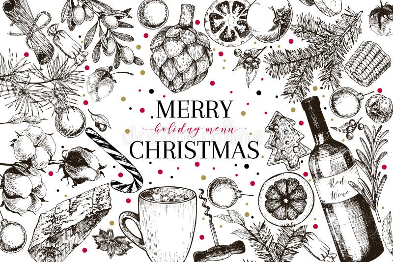 Menu di Christams Il vettore ha schizzato l'insegna d'annata di stile Promozione del reataurnat di festa Decorazione di natale, a royalty illustrazione gratis Menu di Christams Il vettore ha schizzato l'insegna d'annata di stile Promozione del reataurnat di festa Decorazione di natale, a royalty illustrazione gratis