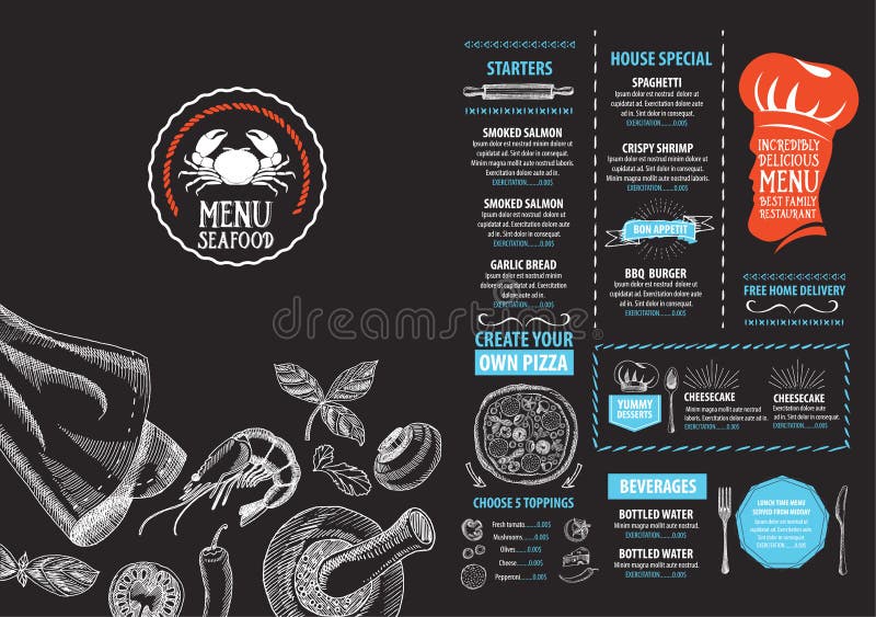 Menu do café do restaurante, projeto do molde Inseto do alimento ilustração royalty free Menu do café do restaurante, projeto do molde Inseto do alimento ilustração royalty free