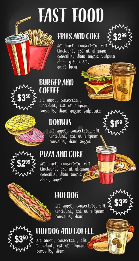 Menu do fast food no projeto do quadro ilustração do vetor Menu do fast food no projeto do quadro ilustração do vetor