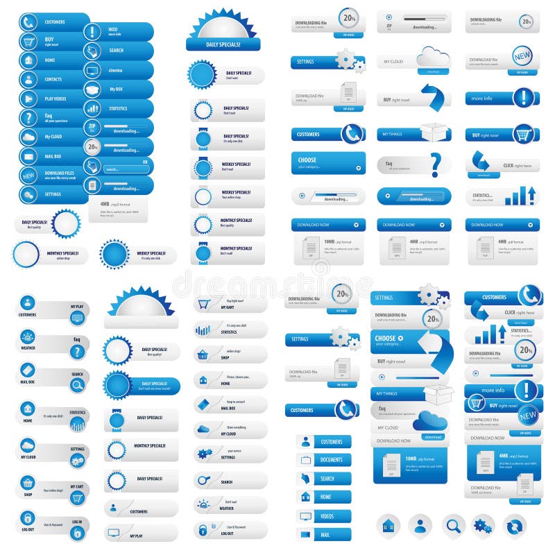Menu et boutons bleus pour le site Web illustration stock Menu et boutons bleus pour le site Web illustration stock