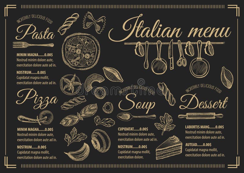 Menu Italiaans Restaurant, Voedselmalplaatje Placemat Vector Illustratie Illustration of