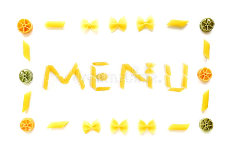 Menu nelle figure secche della pasta fotografie stock Menu nelle figure secche della pasta fotografie stock