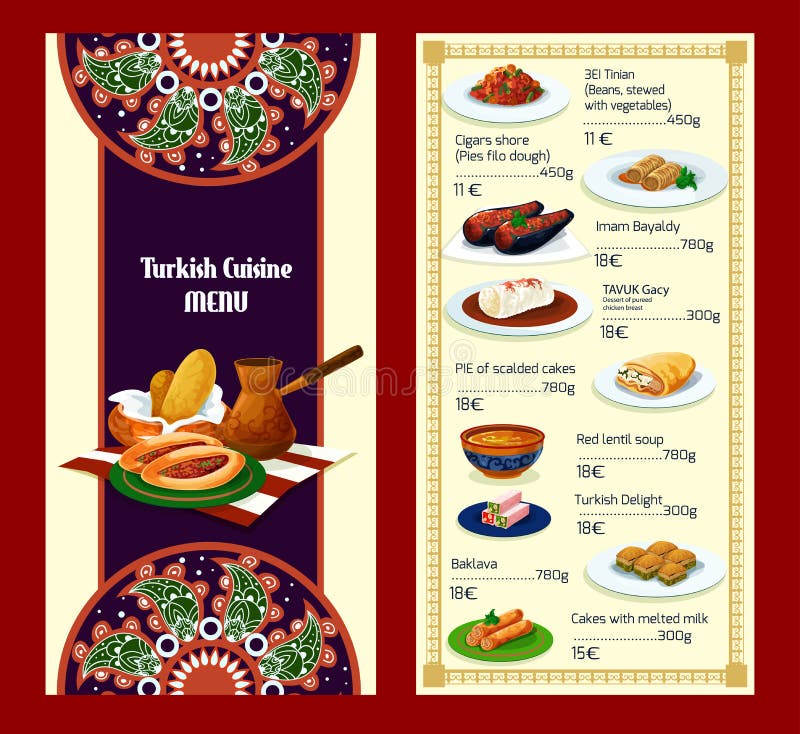 Menu turco di cucina con le delizie ed i piatti della carne illustrazione di stock